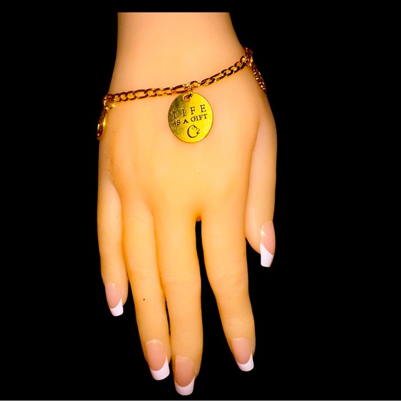 Life is a Gift/Tree of Life Charm Bracelet-Goldtone - Picture 1 of 3